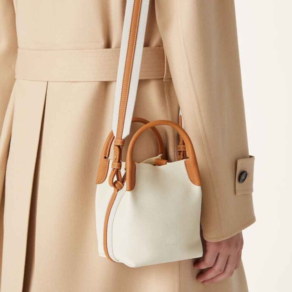 Like New! Loro Piana Micro Bale bag Calfskin Whisper White/Wheat Bran/Sun Gold